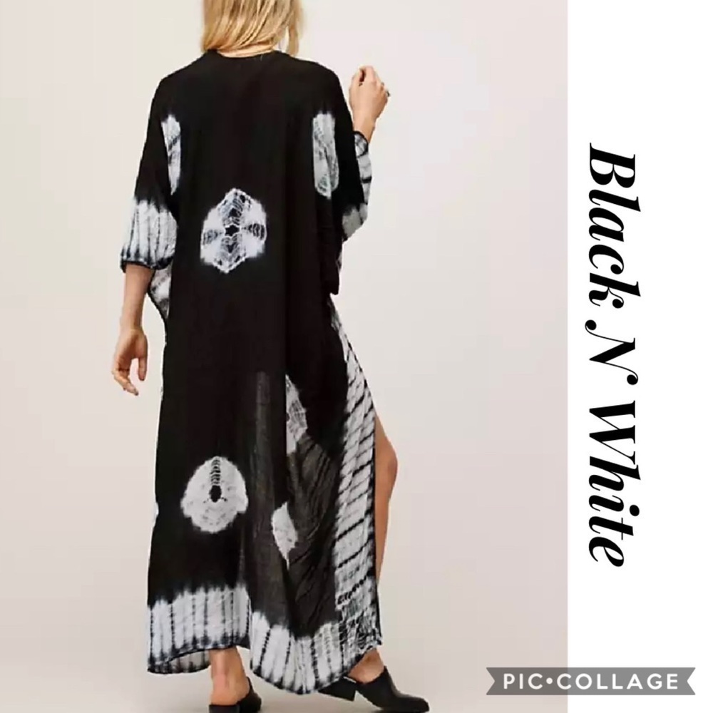 Black n White Midi Open Kimono